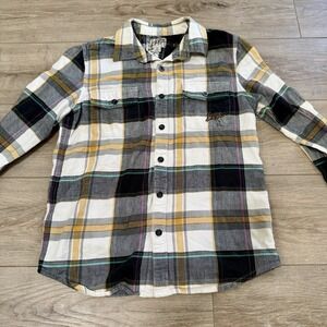 Vintage Kirra Shirt‎ Mens M Black Yellow Plaid Flannel 90s Y2K Surf Board Skate